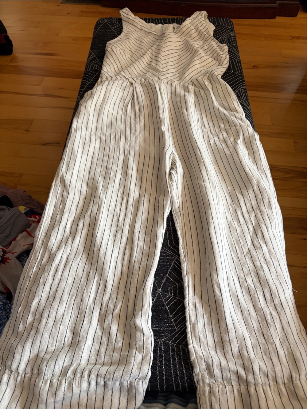 Rachel Zoe White Jumpsuit with Black Pinstripes